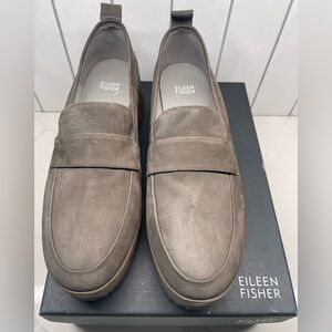 Eileen Fisher Max Nubuck Wedge Loafers Gray Suede Women's Size 10 New With Box